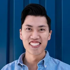 Smiling client in a blue shirt